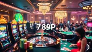 Players enjoying a vibrant casino atmosphere at 789P, featuring colorful slot machines and a roulette table.