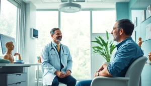 現代的なクリニックで医師が患者と手術オプションを相談する様子 — 包茎手術のおすすめ