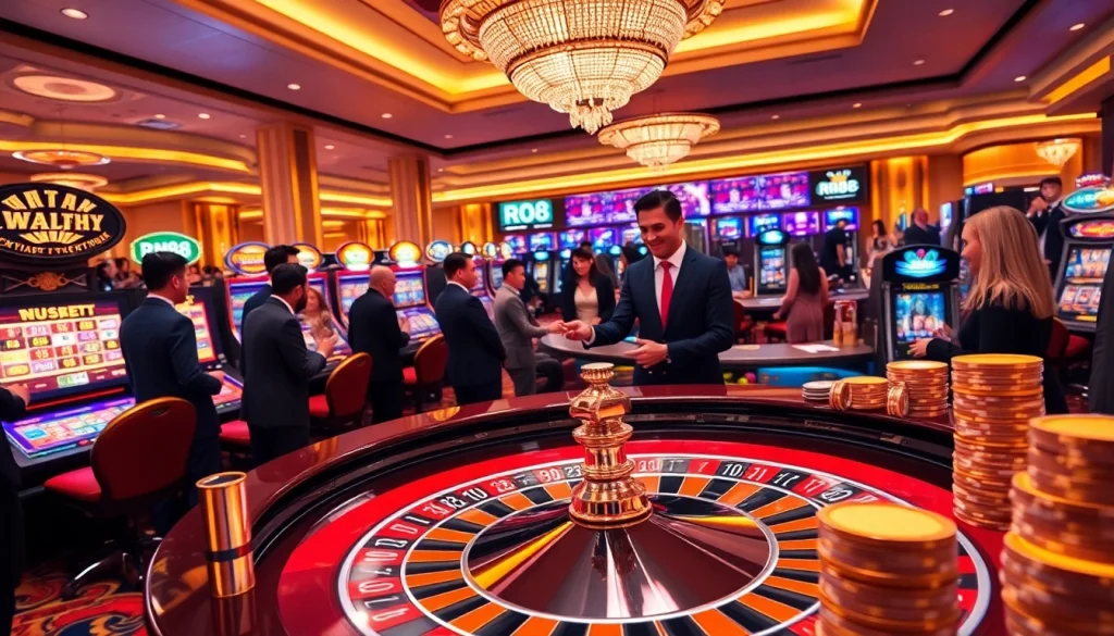 Experience the thrill of winning at RR88, featuring a vibrant roulette table and engaging players.