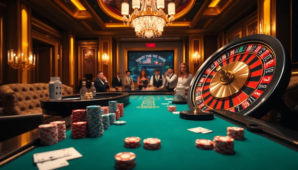 Players enjoying a high-stakes game at topclub casino table, featuring vibrant colors and luxury decor.
