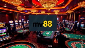Excited players enjoying the casino experience at mv88, with vibrant gaming tables and slot machines.