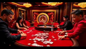 Players strategizing at the GO88 poker table, with colorful chips and cards enhancing the gaming experience.