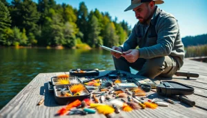 Arrange fly fishing accessories for an angler preparing for a fishing trip.