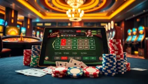 Experience online betting excitement with the luxurious design of https://33wins.it.com showcasing roulette wheels and poker chips.