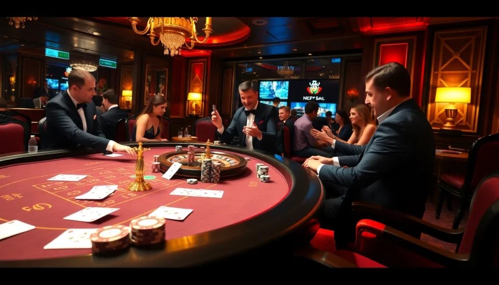 Players strategizing at an indoxxi-themed casino table, immersed in a high-stakes game.