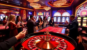 Experience the thrill of RR88 at a luxurious casino featuring roulette and excited players.
