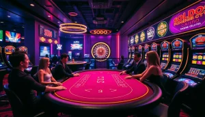 SODO-themed casino excitement with poker, roulette, and vibrant slot machines.