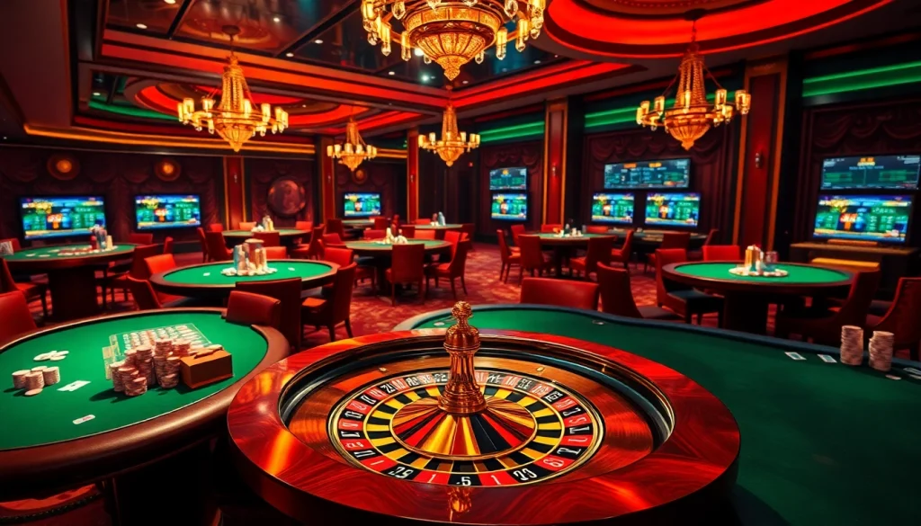 High-stakes casino scene featuring dynamic gaming interfaces representing new88bet excitement.