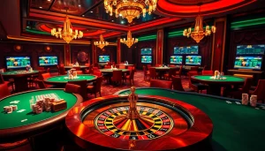 High-stakes casino scene featuring dynamic gaming interfaces representing new88bet excitement.