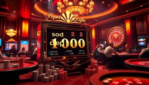 Playing a dynamic slot depo 1000 game in a vibrant casino with chips and excitement.