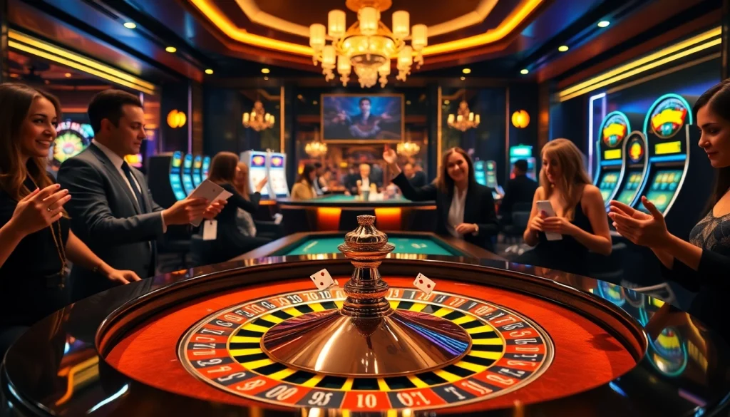 KJC players strategizing at a roulette table in a luxurious casino setting.