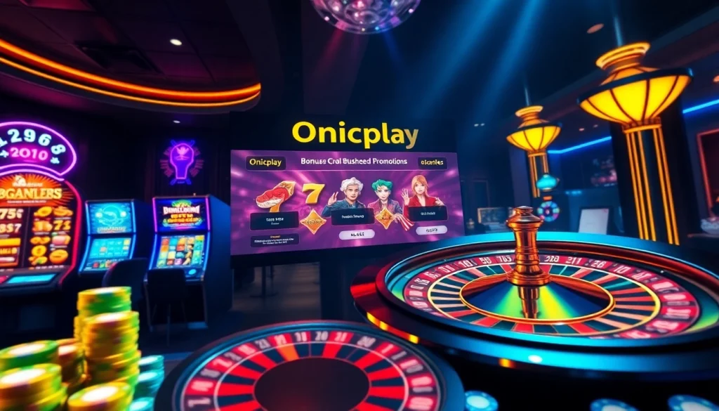 Engage with the Onicplay slot experience featuring vibrant machines and thrilling casino elements.