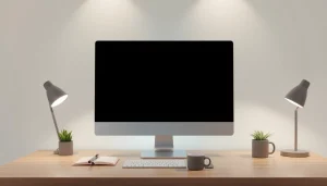 Black screen displayed on a modern monitor in a minimalist workspace for focus and productivity.