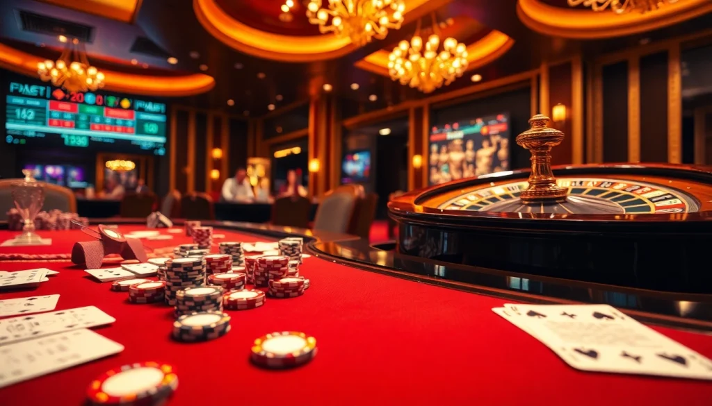 Experience the excitement of uu88 with vibrant casino games, cards, and roulette in a luxurious setting.