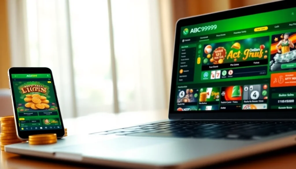 Interactive gaming experience on ABC999 platform, showcasing slots and sports betting.