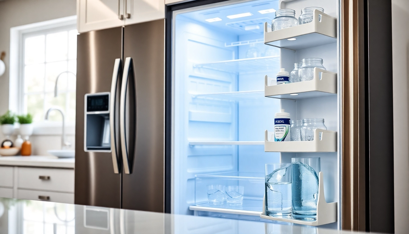 AQUA CREST Replacement for GE® RPWFE water filter installed in a modern kitchen, showcasing clean, clear water.