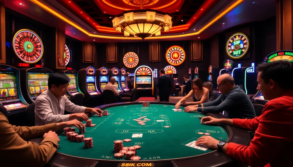 Players enjoying an engaged moment at a luxurious table in S8OK COM casino scene.