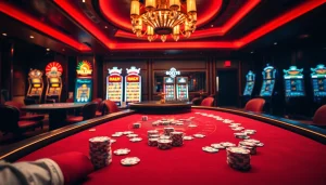 Engaging gameplay at MK8 casino with poker chips and roulette wheel in a vibrant setting.