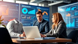 Engaging team discussing competitive intelligence metrics in a modern office environment.