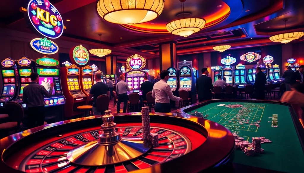 KJC gamblers enjoying a thrilling casino experience at roulette and slot machines