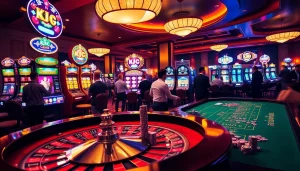 KJC gamblers enjoying a thrilling casino experience at roulette and slot machines