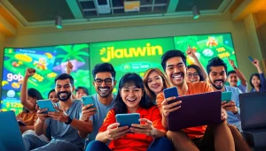 Engaged players celebrating their wins in the Jalwa Game on various devices, showcasing excitement and accessibility.