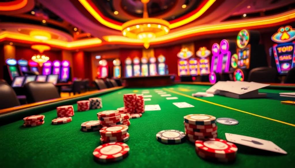 Engage in the thrilling k9k9 game with vibrant slots and poker chips on a luxury casino table.