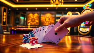 Experience the thrill of gambling at 6FF with colorful poker chips and a roulette wheel in a luxurious casino setting.