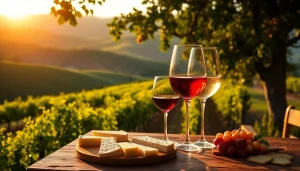 Enjoying wine at a charming winery Sacramento surrounded by vineyards at sunset.