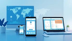 快连官网 展示在多种设备上的现代 VPN 应用，强调全球连接性与安全性。