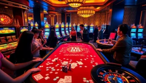 Players enjoying a glamorous TK 88-themed casino table surrounded by chips and cards.