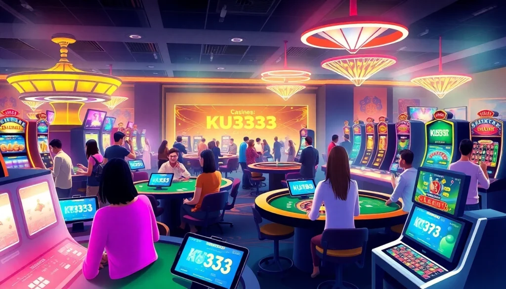 Trải nghiệm sự phấn khích của cá cược trực tuyến với ứng dụng KU3933 trong một cảnh sòng bạc sống động.