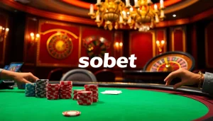 Experience thrilling sbobet betting at a luxurious casino table with roulette and poker elements.