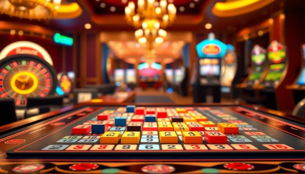 Experience רמיקוב אונליין strategy at a vibrant digital casino table with colorful tiles.