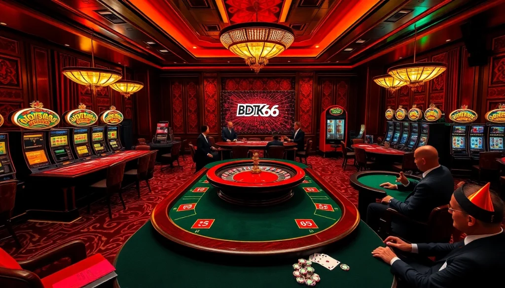 Engaging casino scene showcasing BDTK66 chips at a vibrant roulette table.