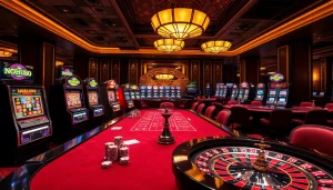 Experience the thrill of NOHU90 with vibrant casino tables and gaming elements.