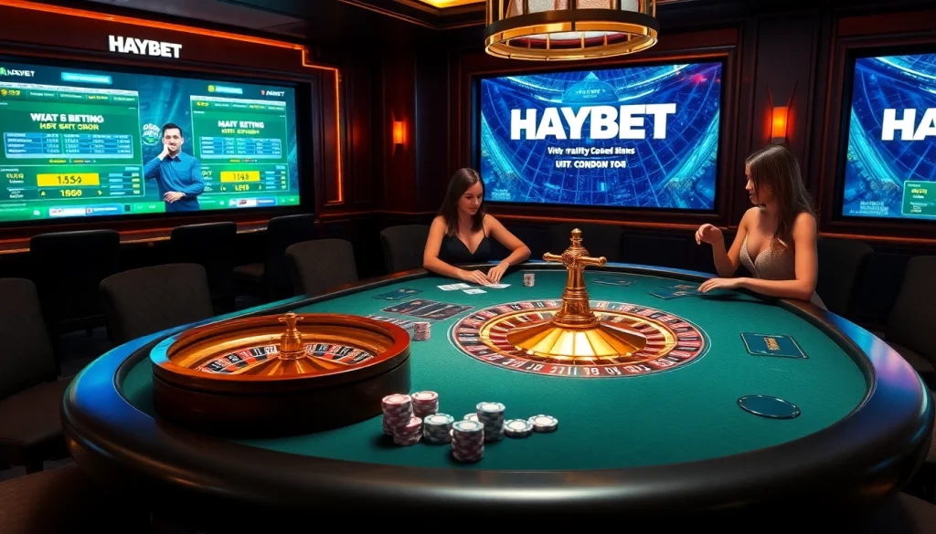 HAYBET players enjoying a thrilling casino experience at an elegant gaming table with rich textures.