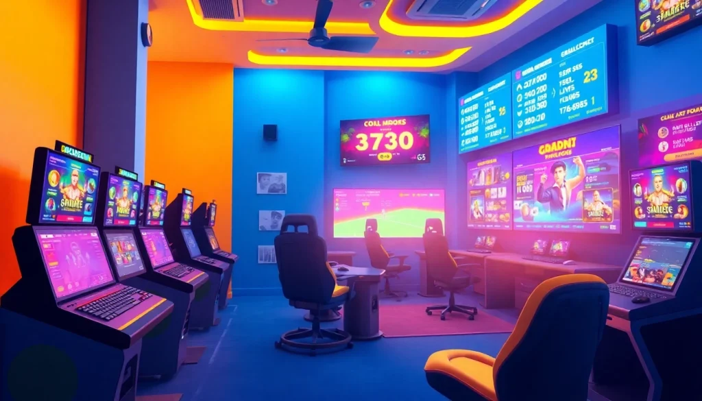 Menggambarkan platform permainan online qq8821 dengan suasana gaming yang energik dan modern.