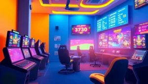 Menggambarkan platform permainan online qq8821 dengan suasana gaming yang energik dan modern.