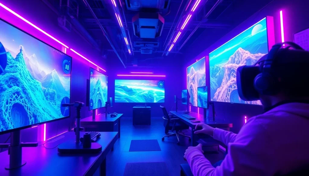 Engaging scene of AI-generated porn games, showcasing futuristic gaming setup and interactive elements.