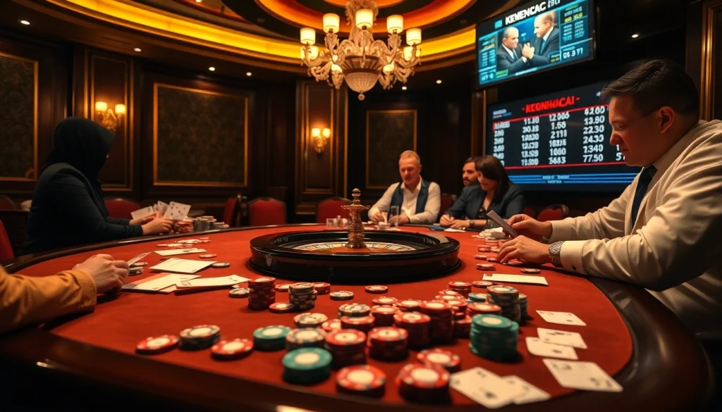 Betting passionately on keonhacai while engaging with a roulette wheel in a luxurious casino setting.