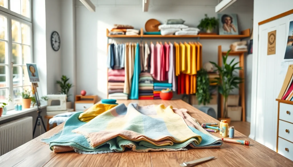 Kies voor hydrofiel katoen met kleurrijke stofstalen in een creatieve studio.