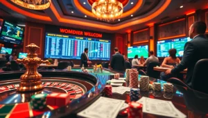 Experience sbobet link alternatif in an exciting casino scene filled with poker chips and live betting odds.