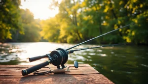 Experience the elegance of a Fly fishing combo set against a tranquil river backdrop.