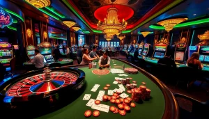 Experience exhilarating gaming action at https://8kkbet.com/ with vibrant casino visuals showcasing poker and roulette.