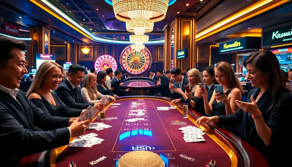 Engage in thrilling gameplay at Link Kuwin with vibrant casino elements and excited players.