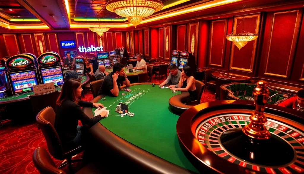 Experience thrilling games and excitement at thabet casino with luxurious tables and vibrant slot machines.