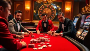 Thrilling poker game at RR88, showcasing players engaged in high-stakes action with chips and cards.