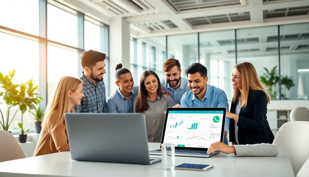 Team discussing WhatsApp Business CRM solutions in a modern office environment.