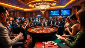 Casino enthusiasts placing bets at RR99 vip roulette table in a luxurious setting